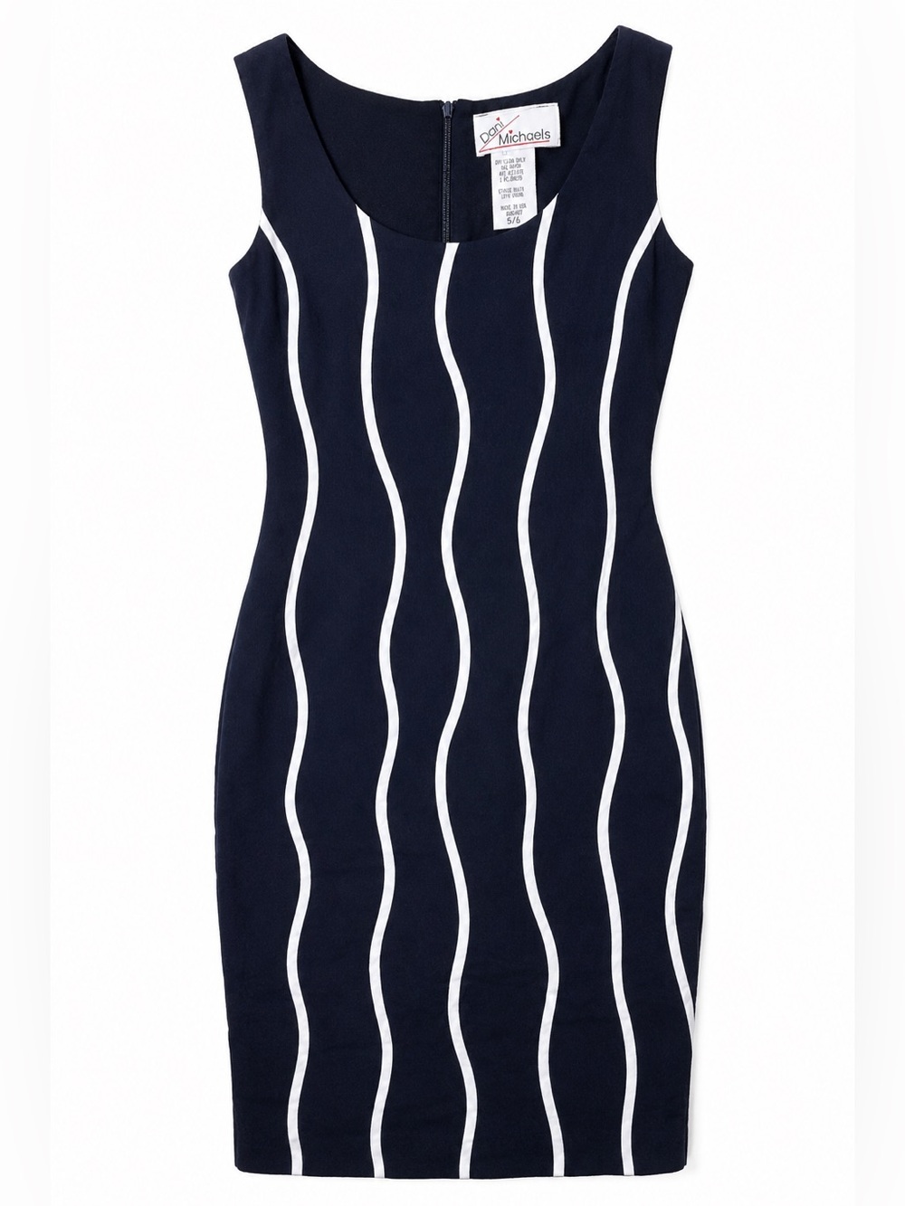 Vintage Dani Michaels Wiggle Dress Dark Navy Mod 90s Minimalist Pinstripe